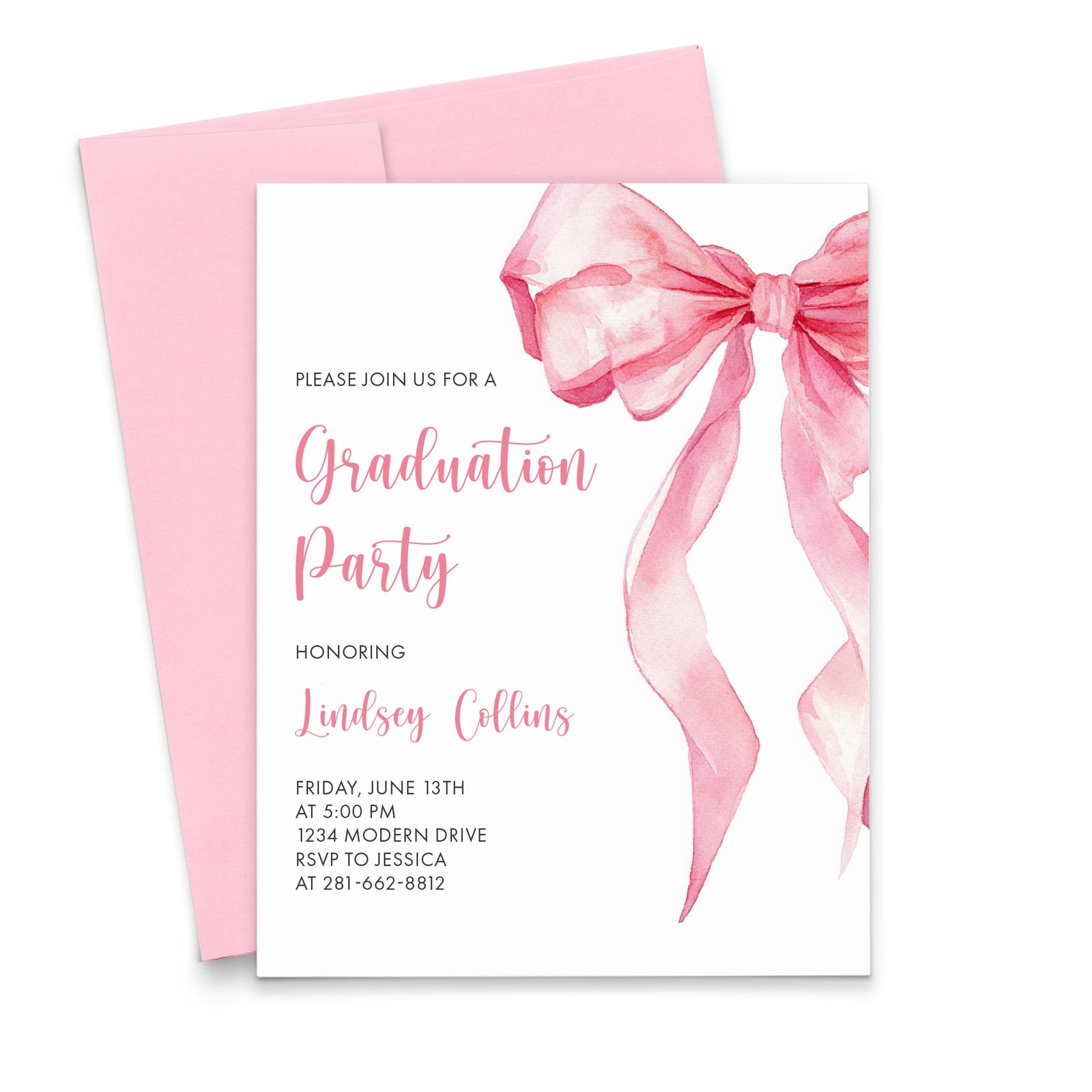Cute Pink Graduation Party Invitations With Bows