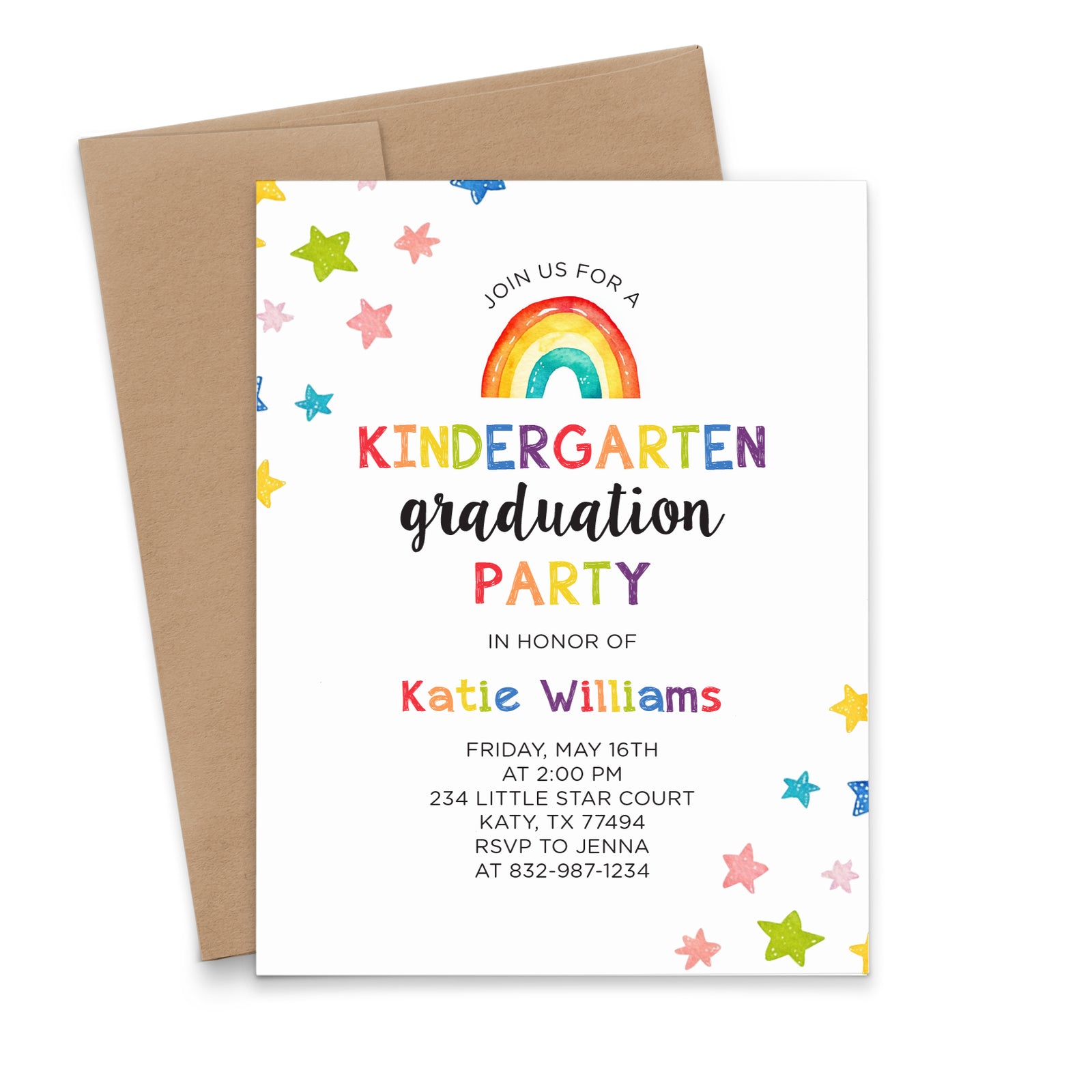 Vibrant Kindergarten Graduation Party Invitations With Stars