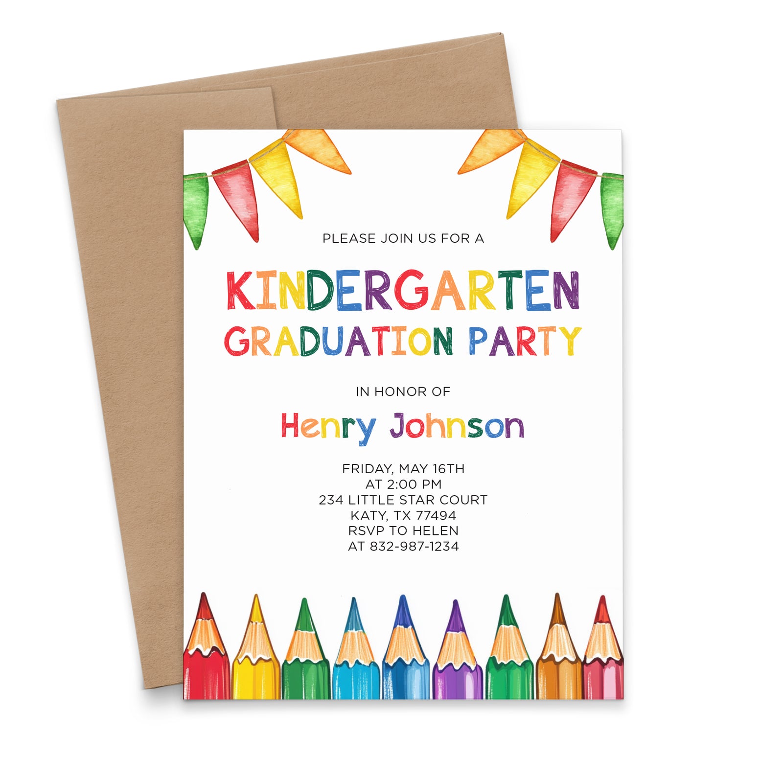 Watercolor Fun Kindergarten Grad Party Invites Personalized