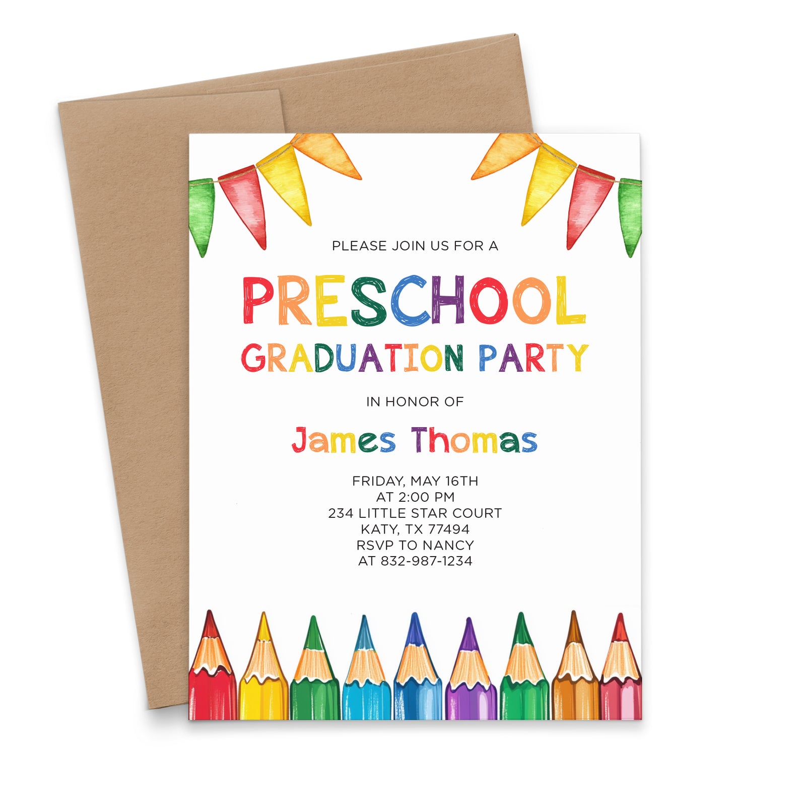 Bright Preschool Graduation Party Invitations Personalized