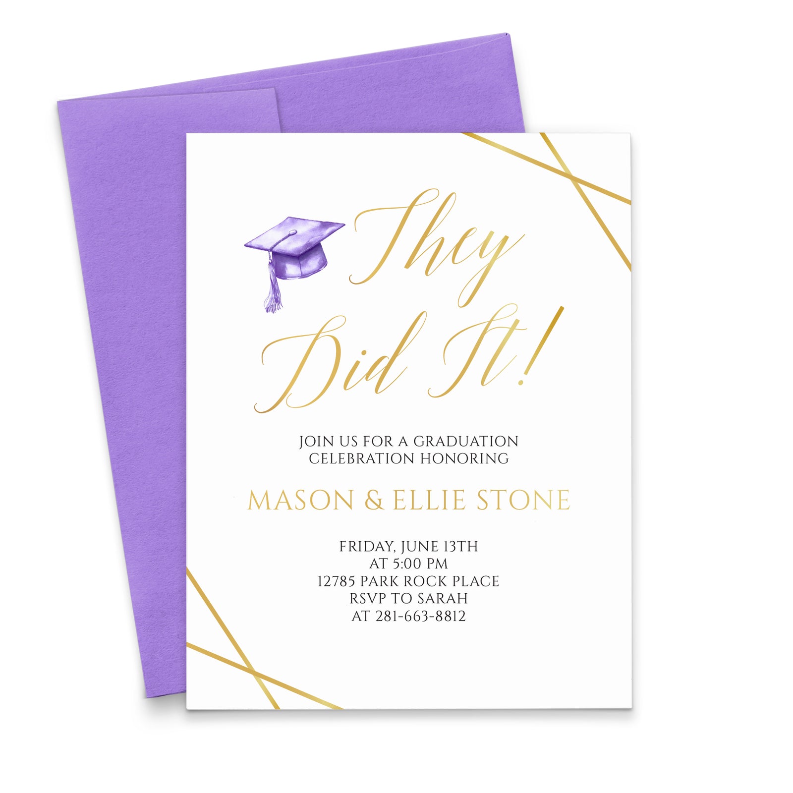 Personalized Black And Gold Graduation Invitations For Twins