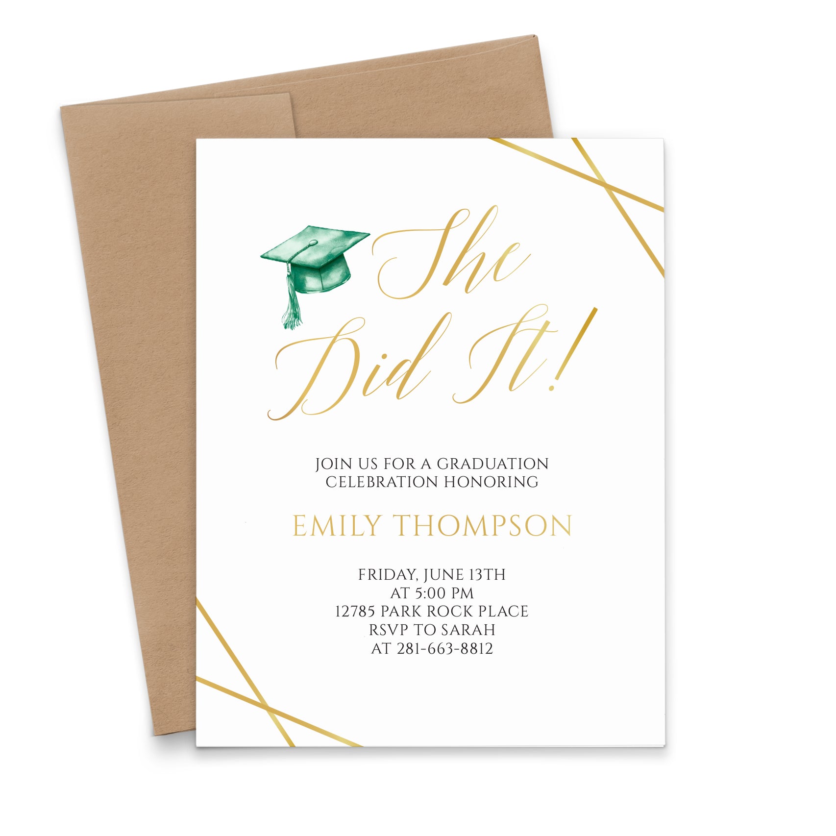 grad card invites Classy She Did It Graduation Invitation Card Personalized