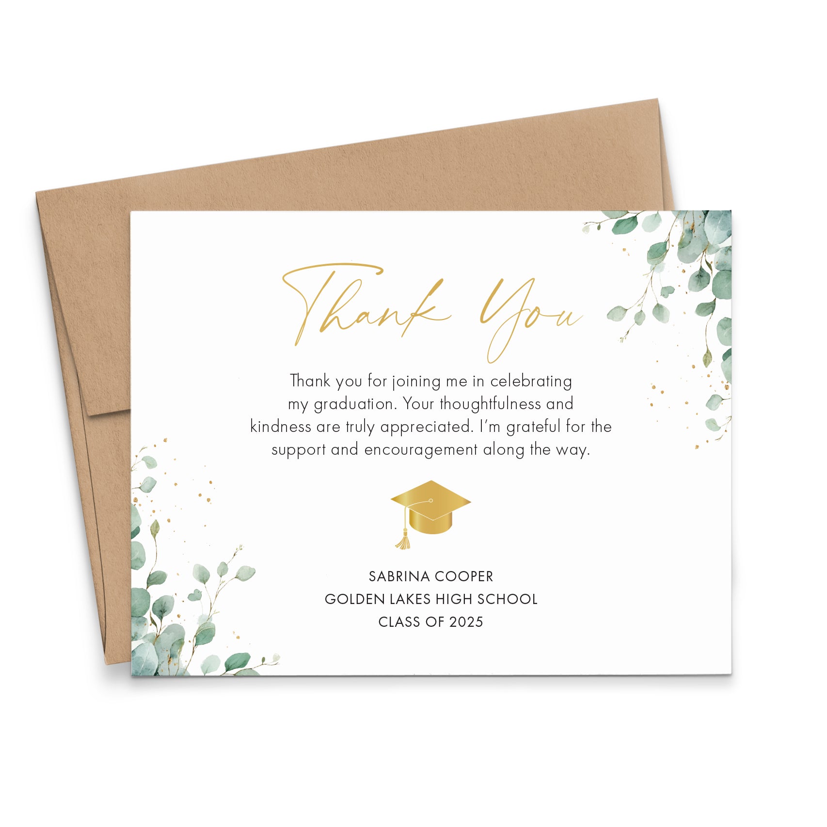 Custom Graduation Thank You Cards Green And Gold - Modern Pink Paper Custom Graduation Thank You Cards Green And Gold - Modern Pink Paper