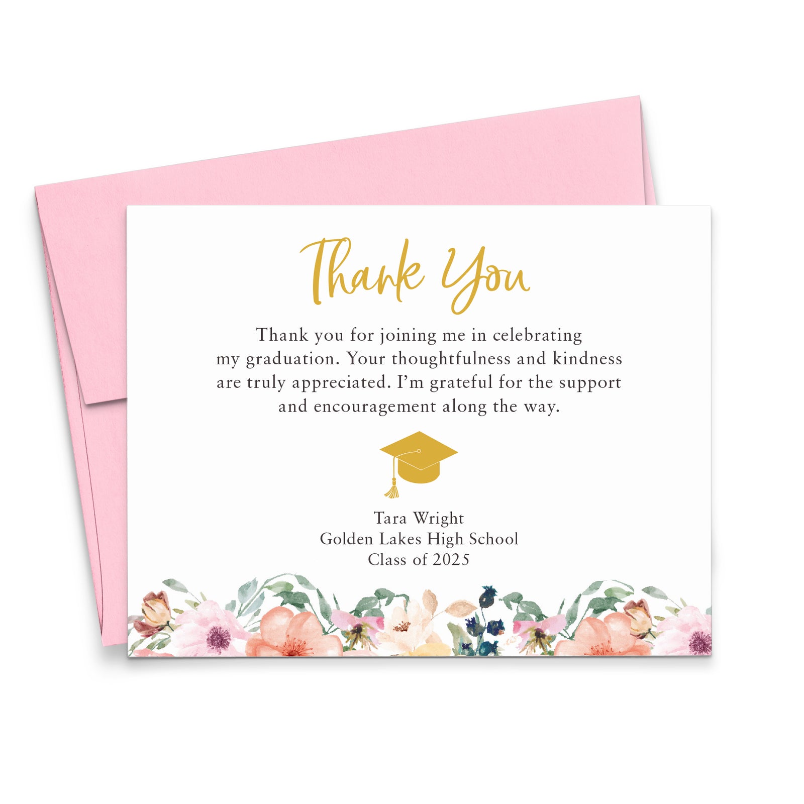 Floral Graduation Thank You Cards Personalized With Name 