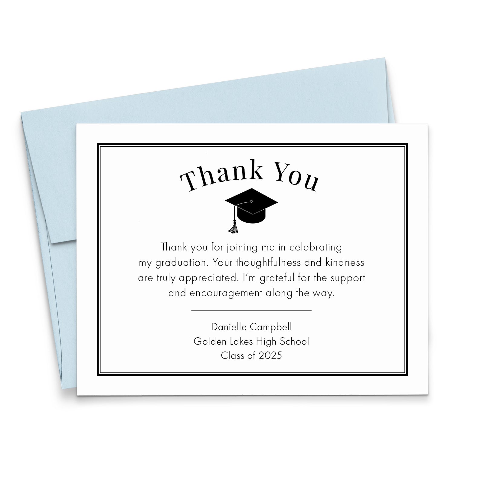 Black And White Customizable Graduation Thank You Card