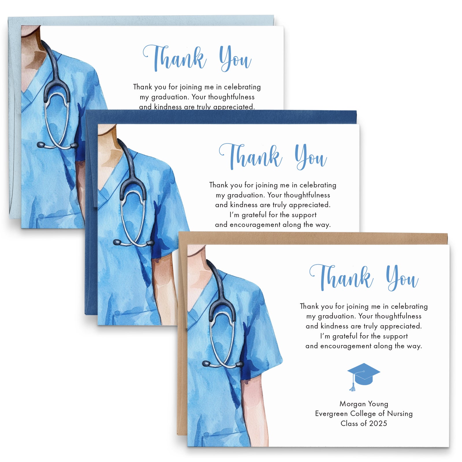 Modern Personalized Nursing Graduation Thank You Notes