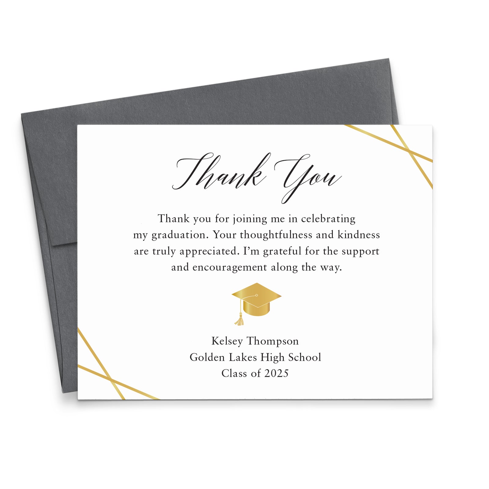 Gold And Black Custom Thank You Cards For Graduation