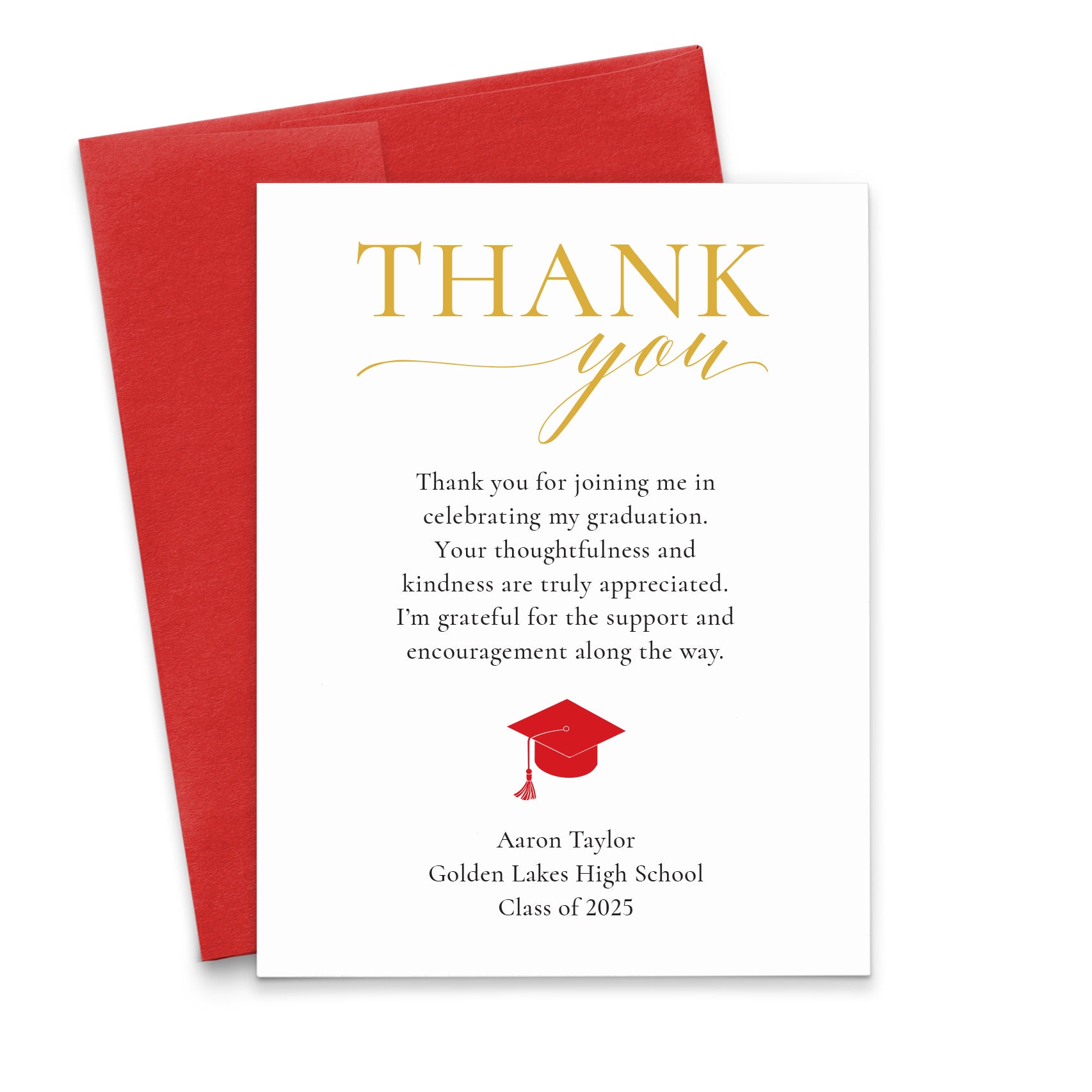 Red And Gold Customizable Graduation Thank You Cards - Modern Pink Paper Red And Gold Customizable Graduation Thank You Cards - Modern Pink Paper