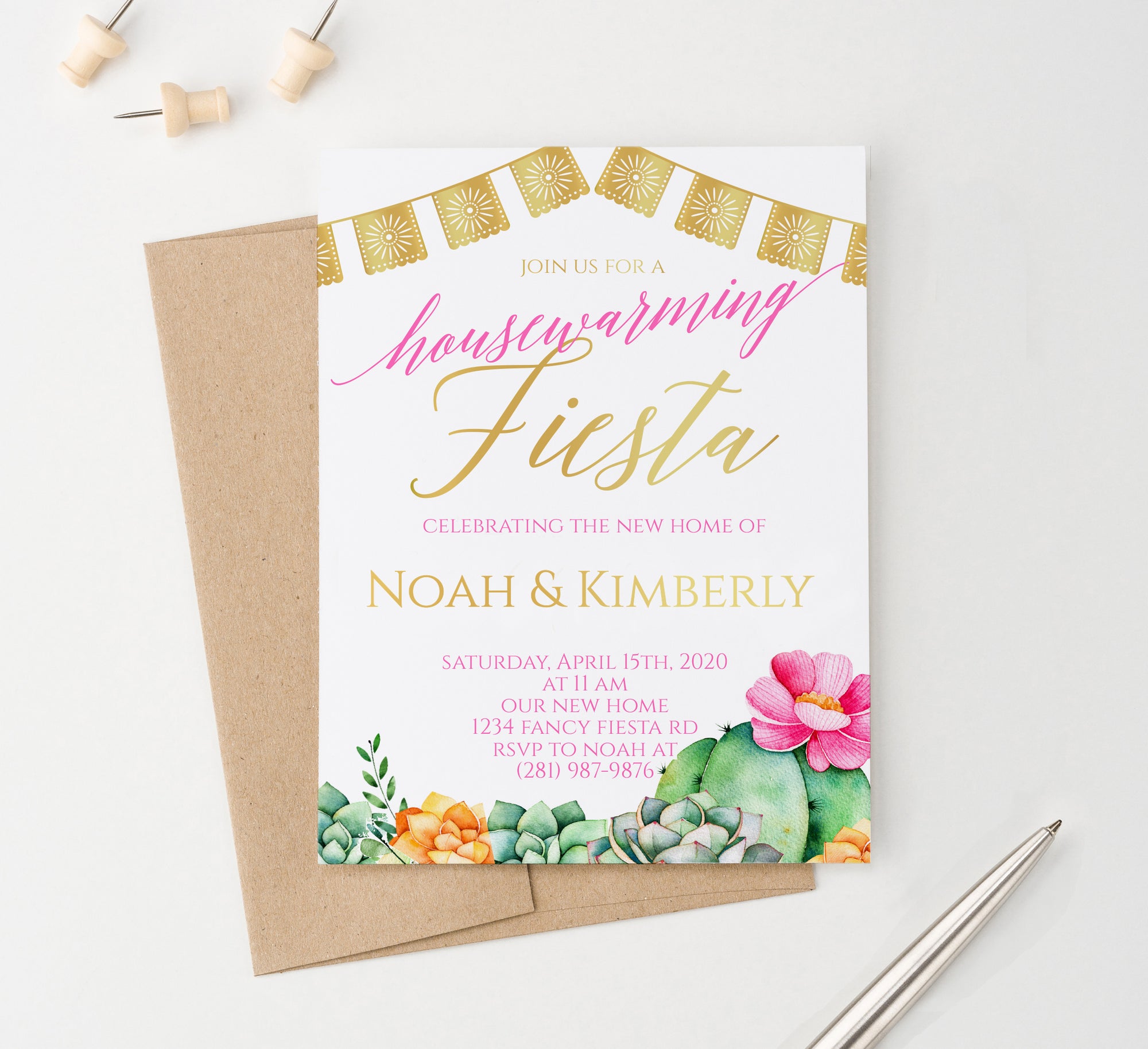 Personalized Fiesta Housewarming Invitations With Succulents
