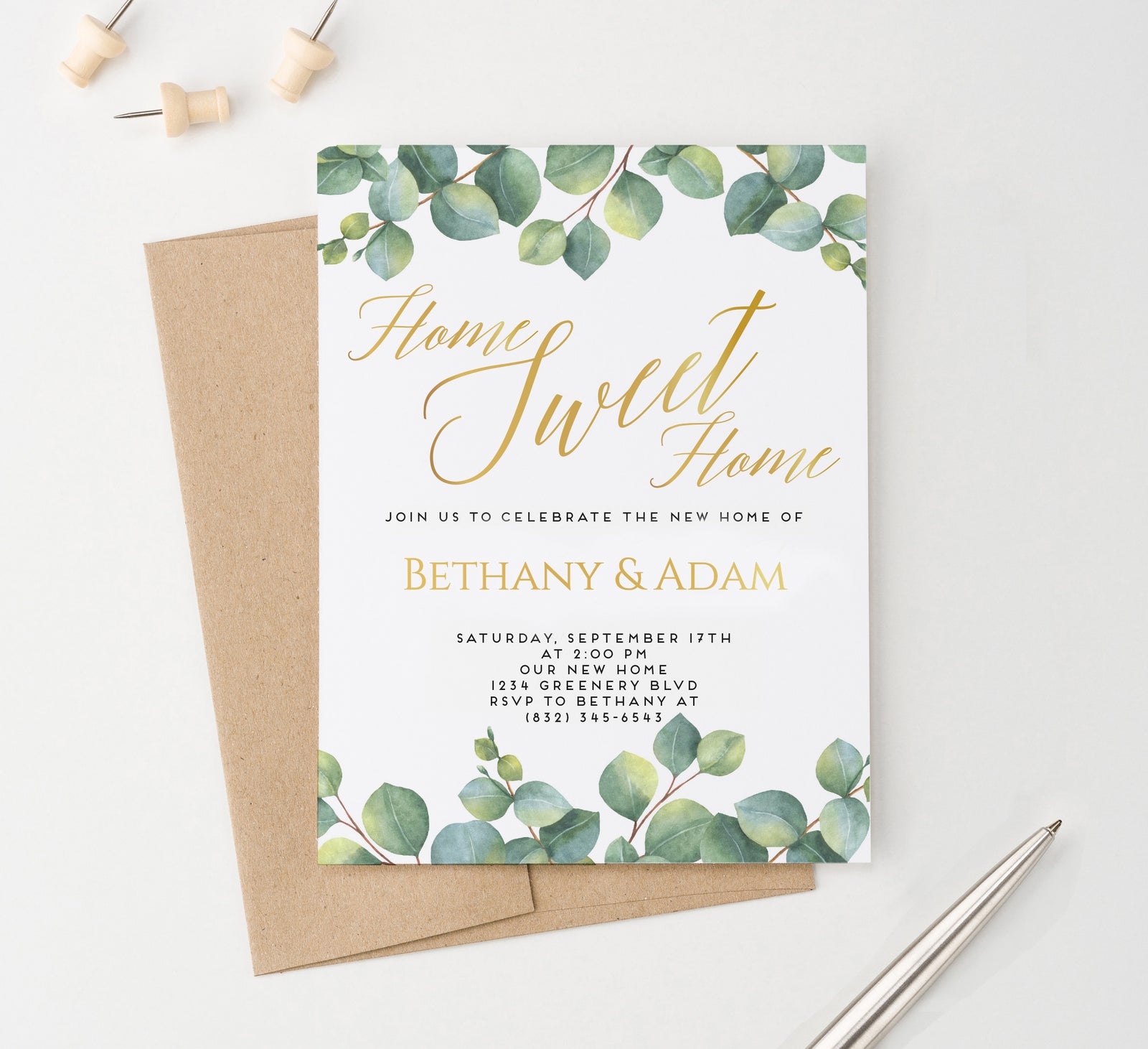 Personalized Greenery Home Sweet Home Housewarming Invitations