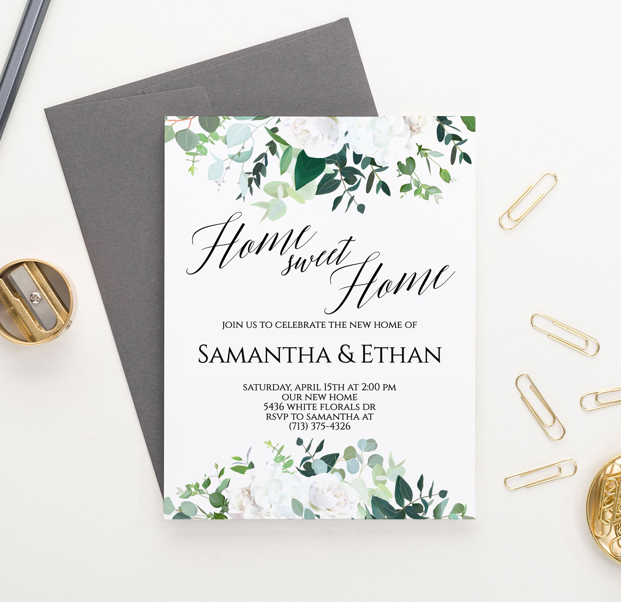 Elegant White Floral Housewarming Invitations Personalized