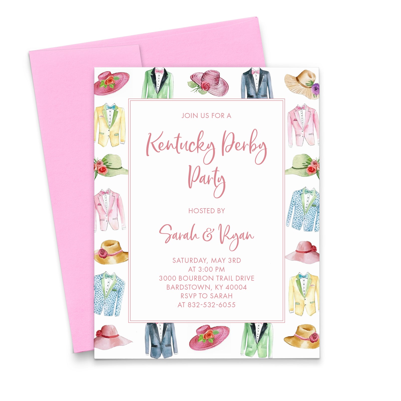 Colorful Watercolor Kentucky Derby Invitations Personalized