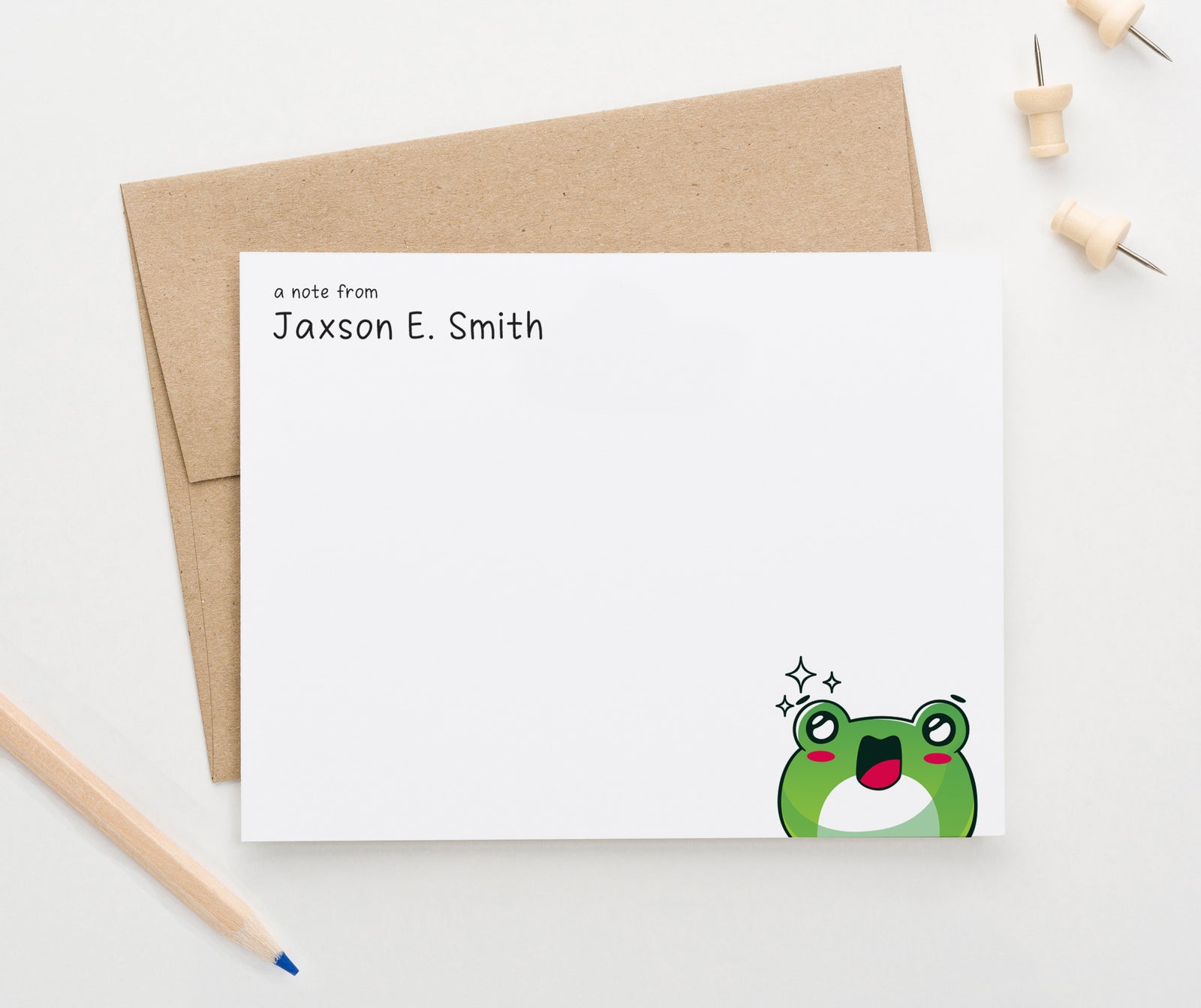Personalized Kawaii Frog Stationery Set