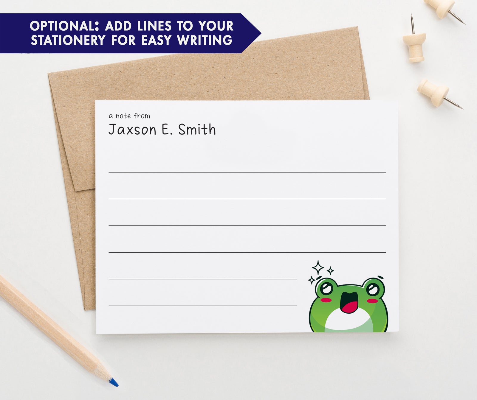 Personalized Kawaii Frog Stationery Set