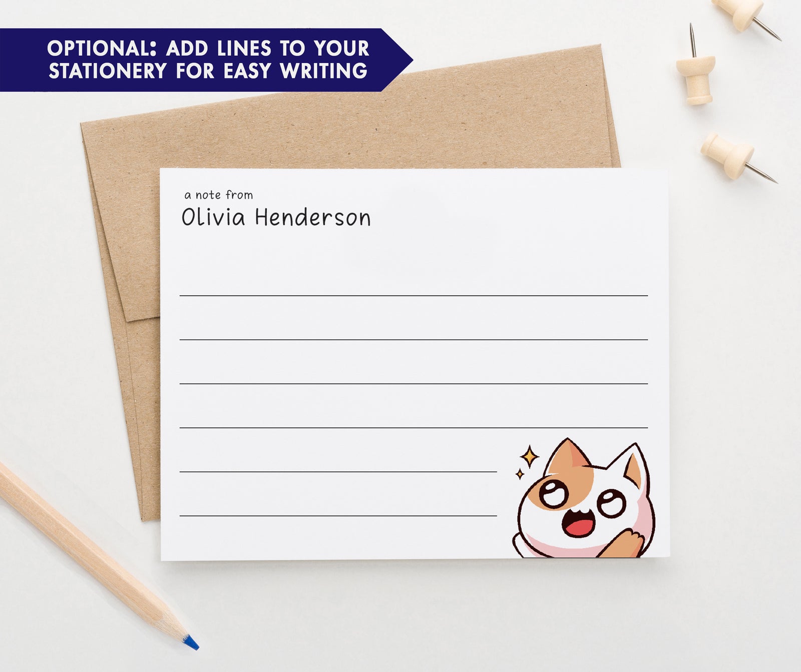 Personalized Kawaii Cat Stationery Set