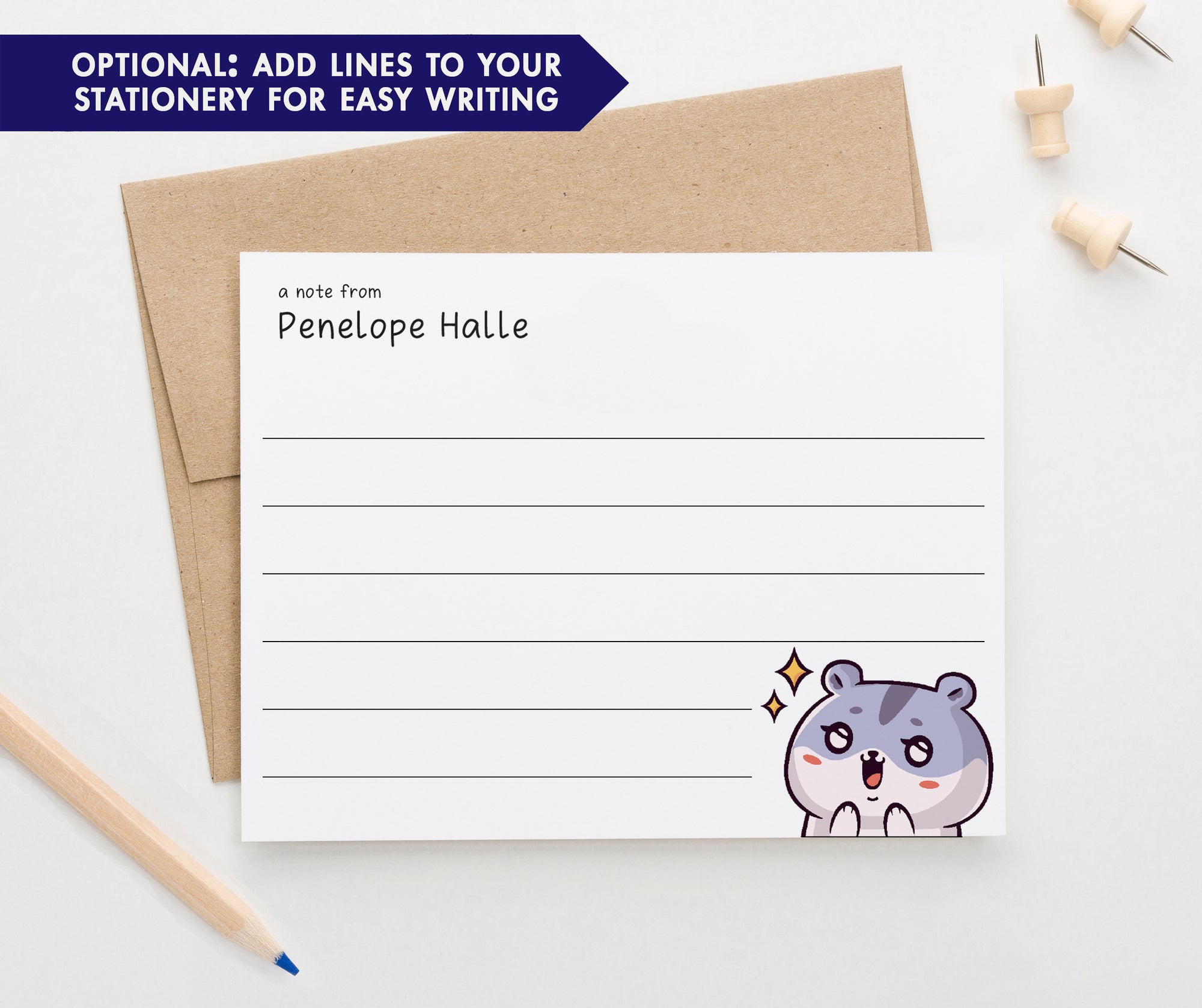 Personalized Kawaii Bear Stationery Set
