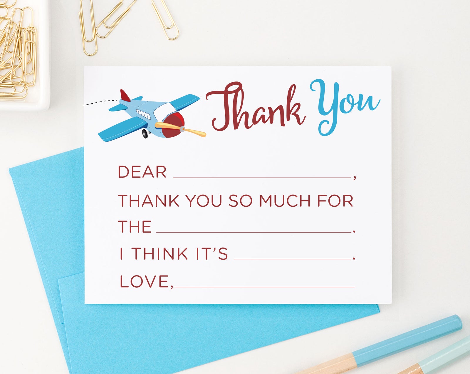 Airplane Fill In Thank You Note Cards