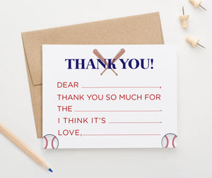 Kids Fill In The Blank Thank You Cards Baseball