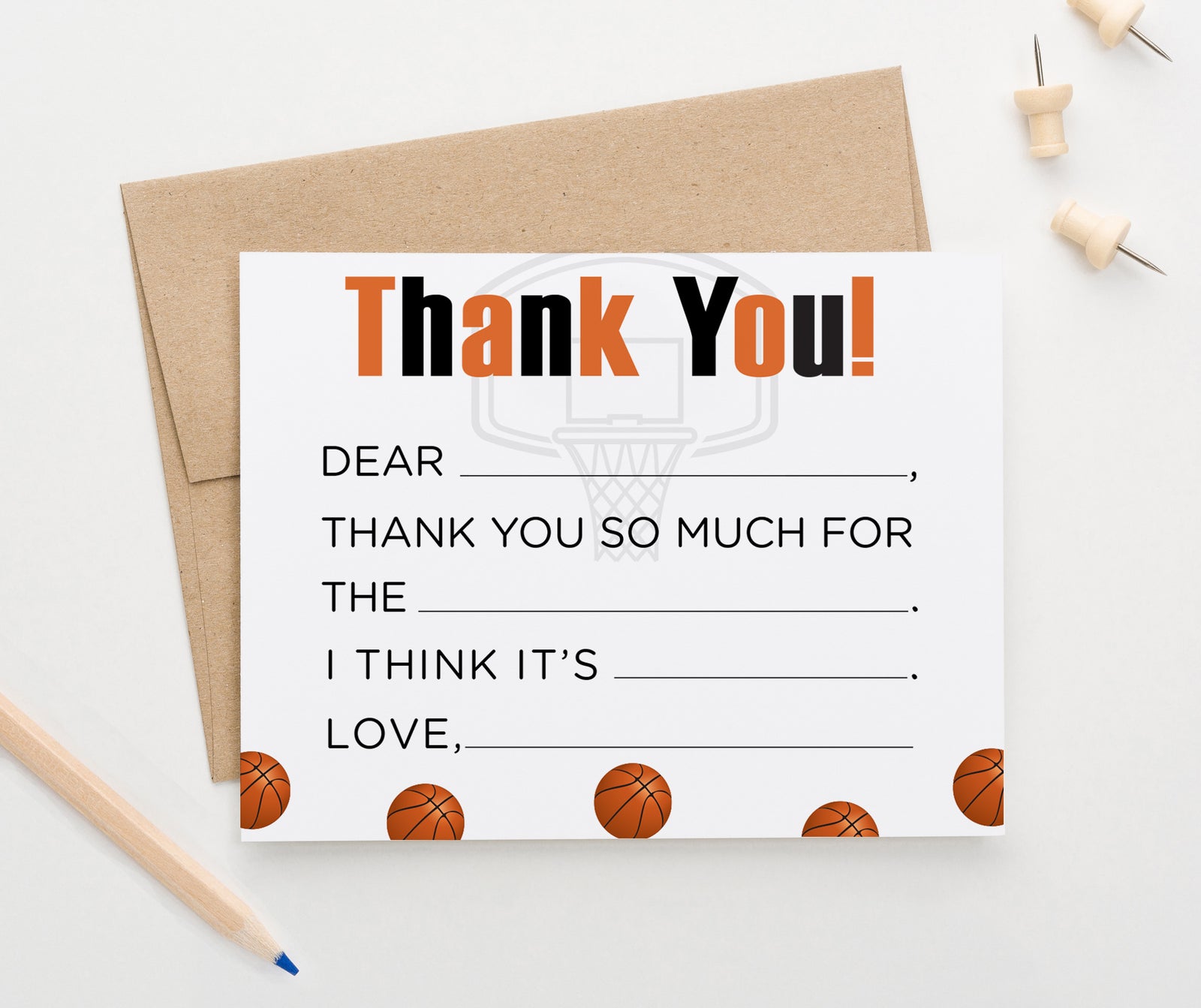Kid Fill In Thank You Cards Basketball 