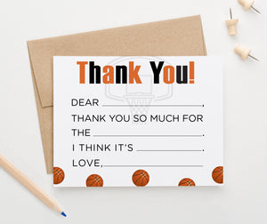 Kid Fill In Thank You Cards Basketball 