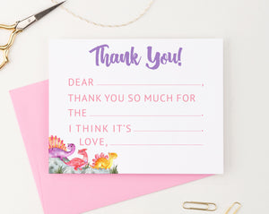 Girl Fill In Thank You Card With Dinosaurs