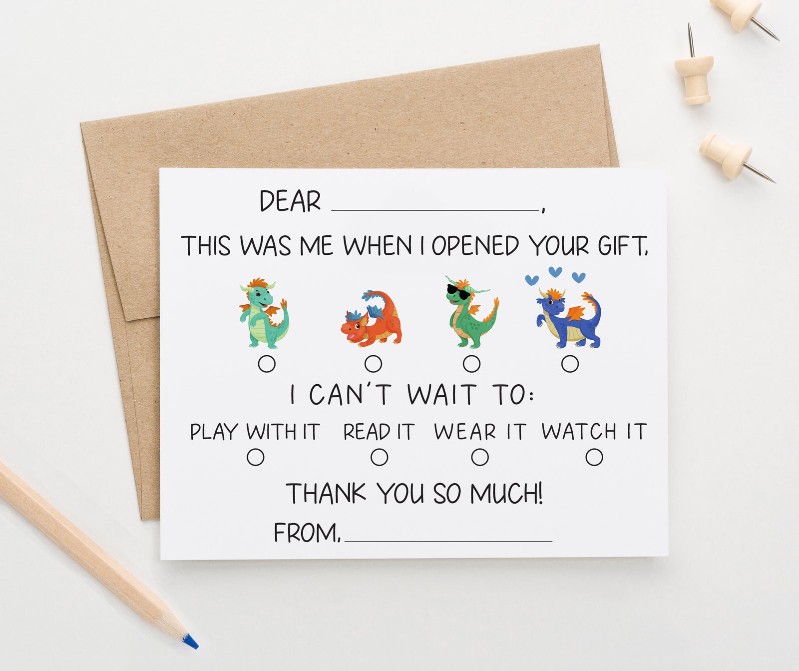 Dragon Fill In Thank You Cards For Kids