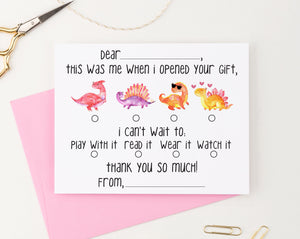 Dinosaur Fill In The Blank Thank You Cards For Girl