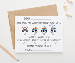 Monster Truck Fill In The Blank Thank You Cards