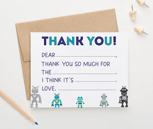 Robot Fill In The Blank Thank You Cards
