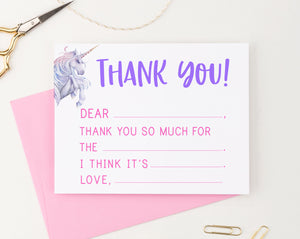 Unicorn Fill In The Blank Thank You Notes