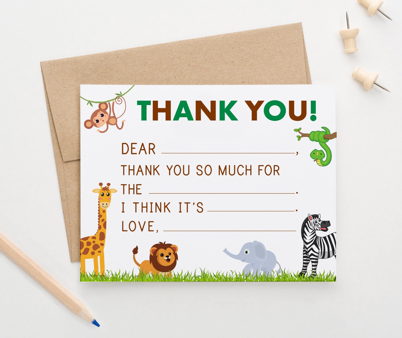Safari Fill In The Blank Thank You Cards