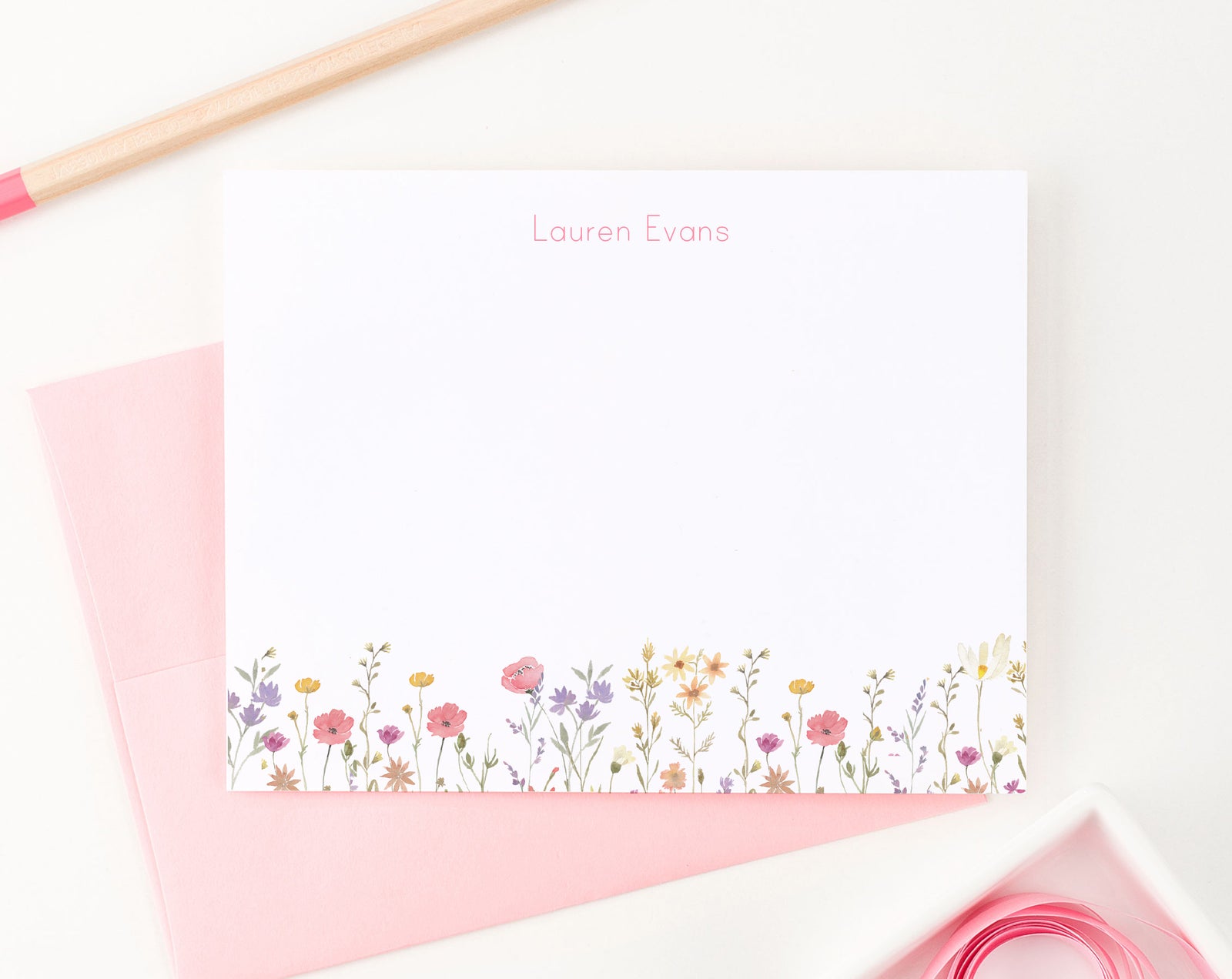 Kids Cute Personalized Stationery With Wildflowers