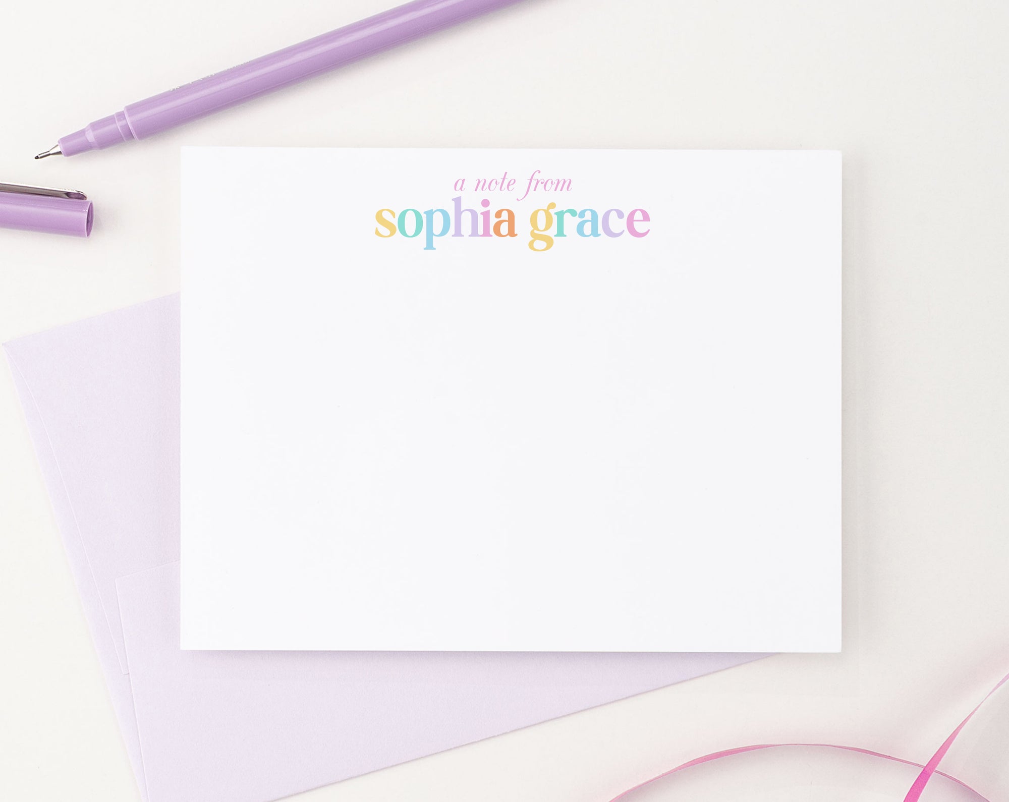 Cute Rainbow Name Personalized Note Cards for Girls