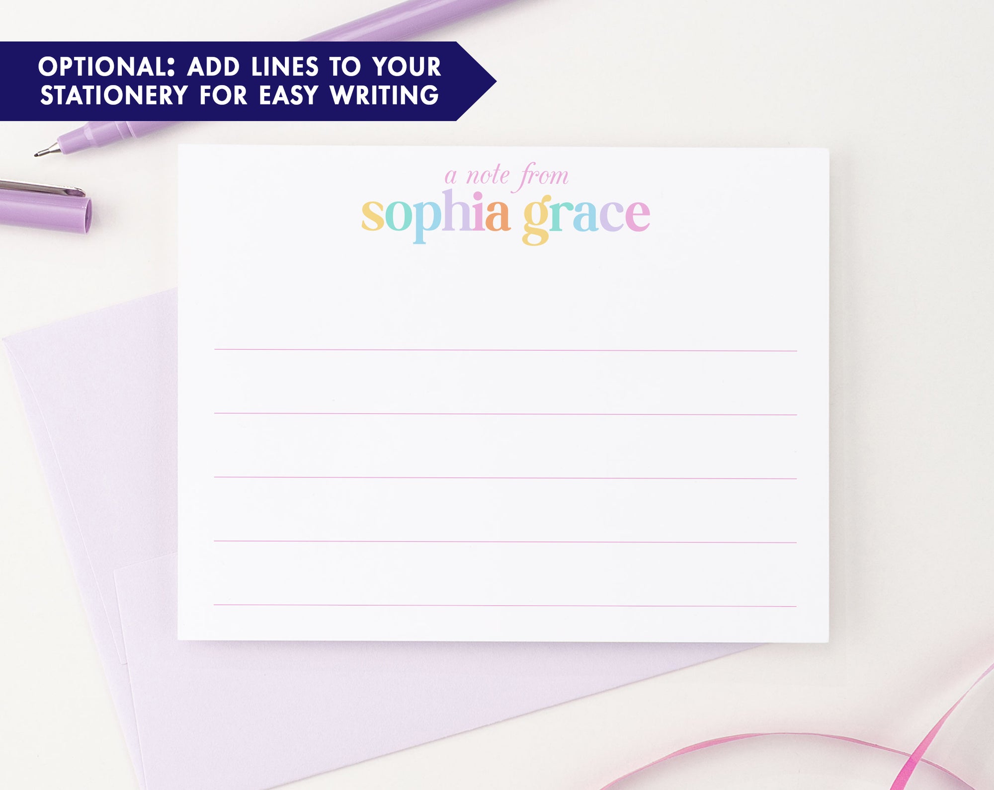 Cute Rainbow Name Personalized Note Cards for Girls