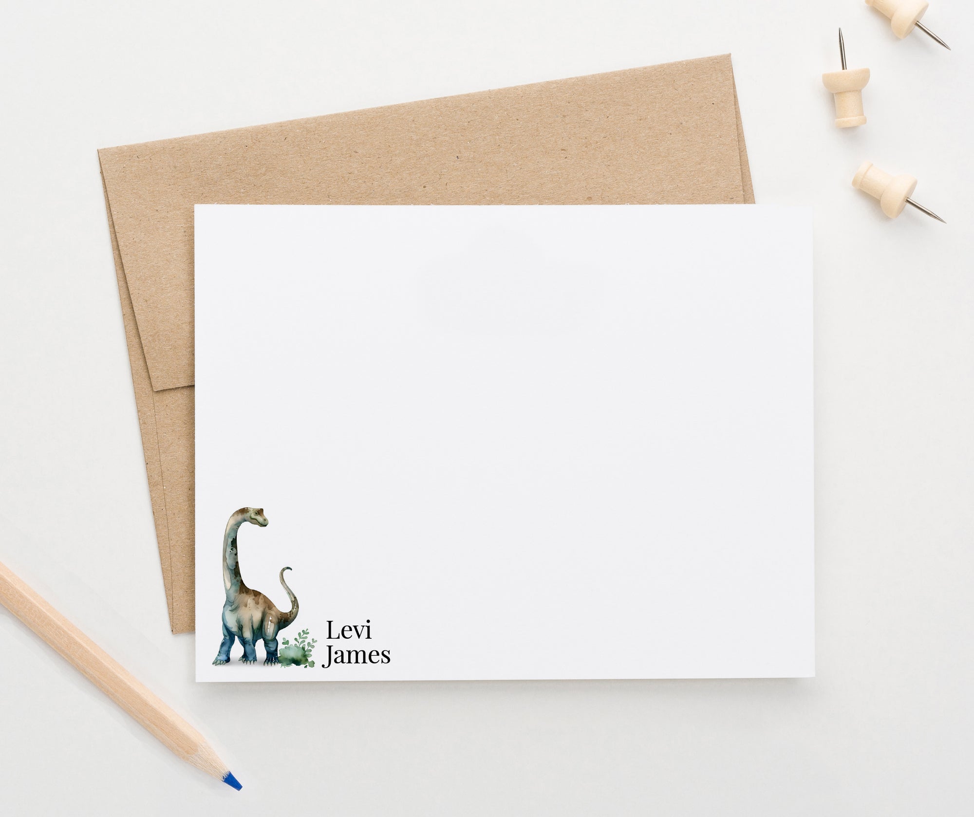 Watercolor Dinosaur Personalized Stationery Set for Kids