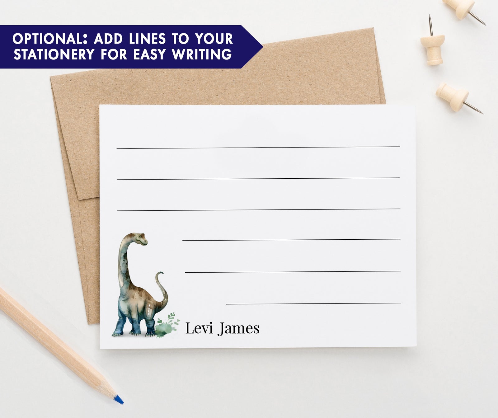 Watercolor Dinosaur Personalized Stationery Set for Kids
