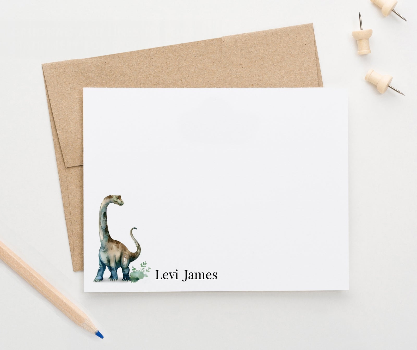 Watercolor Dinosaur Personalized Stationery Set for Kids