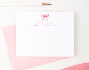 Watercolor Pink Bow Personalized Stationery For Girls 