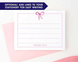 Cute Customized Bow Stationery Note Cards With Border