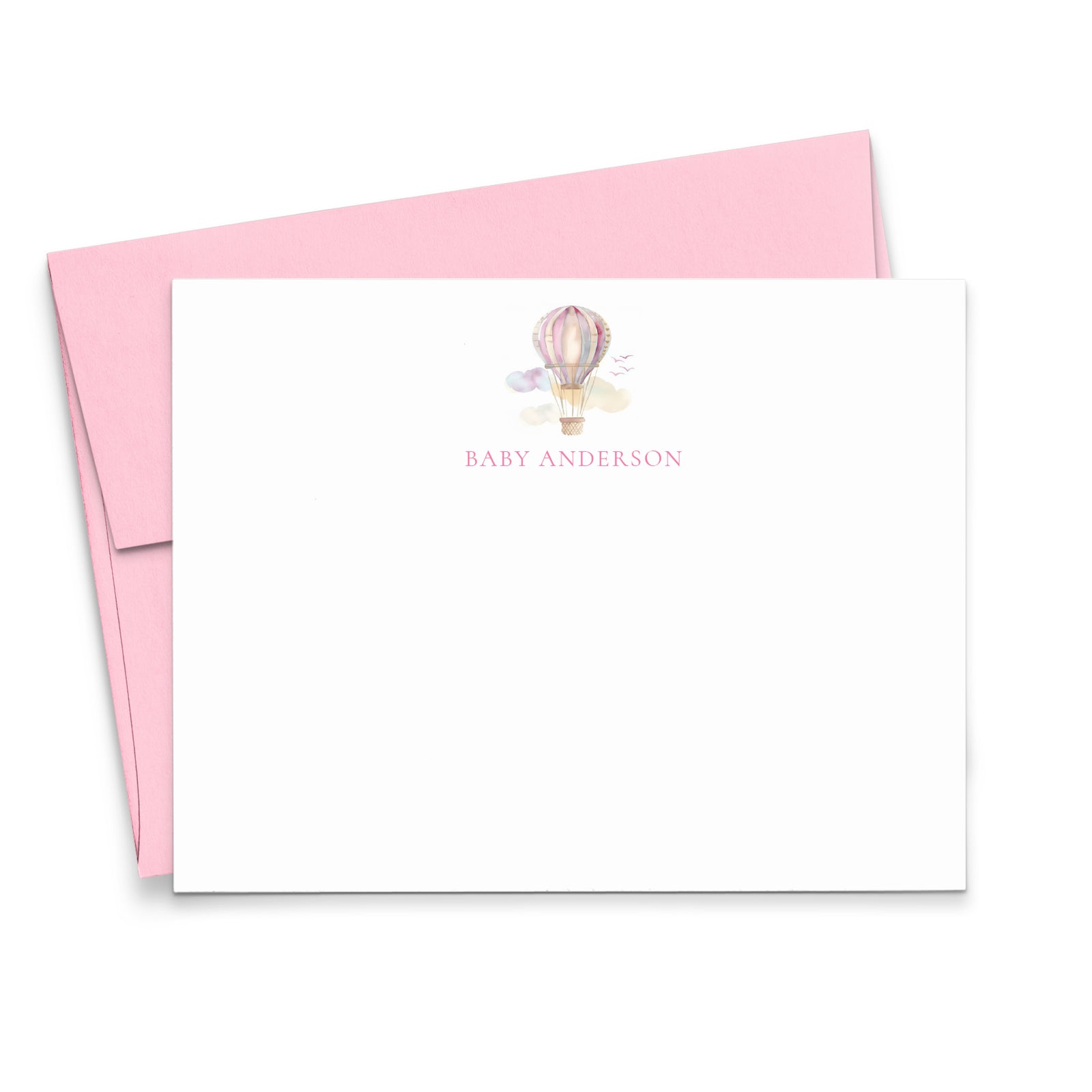 Watercolor Hot Air Balloon Personalized Baby Stationery For Girls 