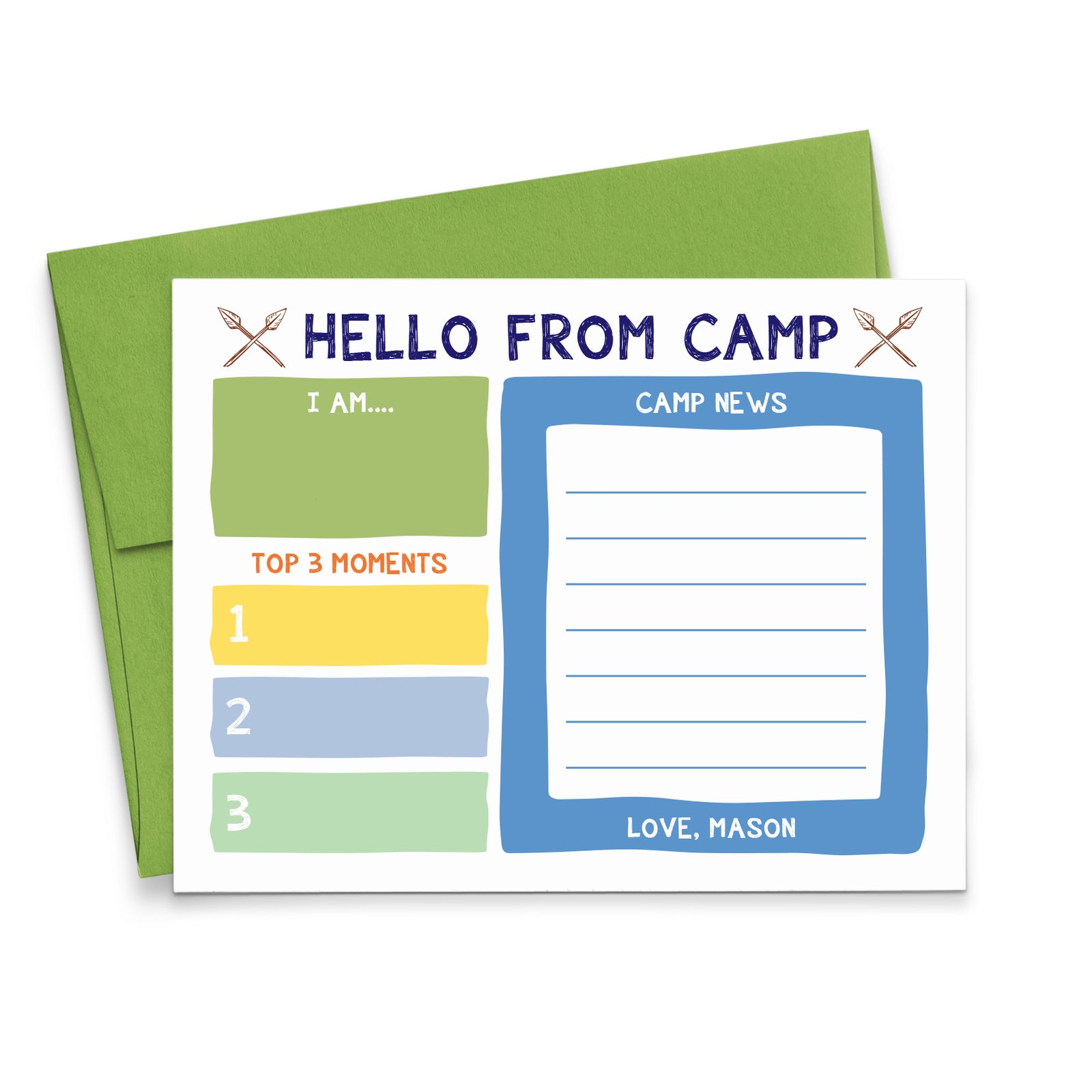 Personalized Camp Stationery Fill In The Blank For Boys