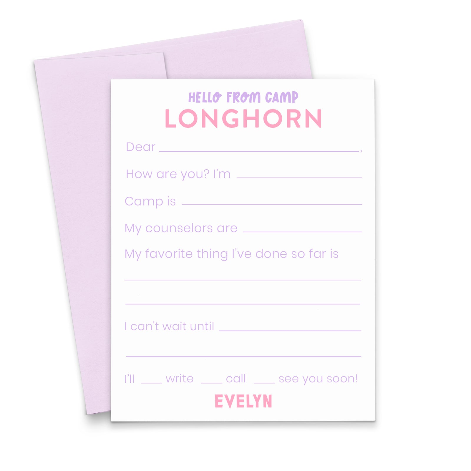 Colorful Fill In The Blank Camp Stationery For Girls