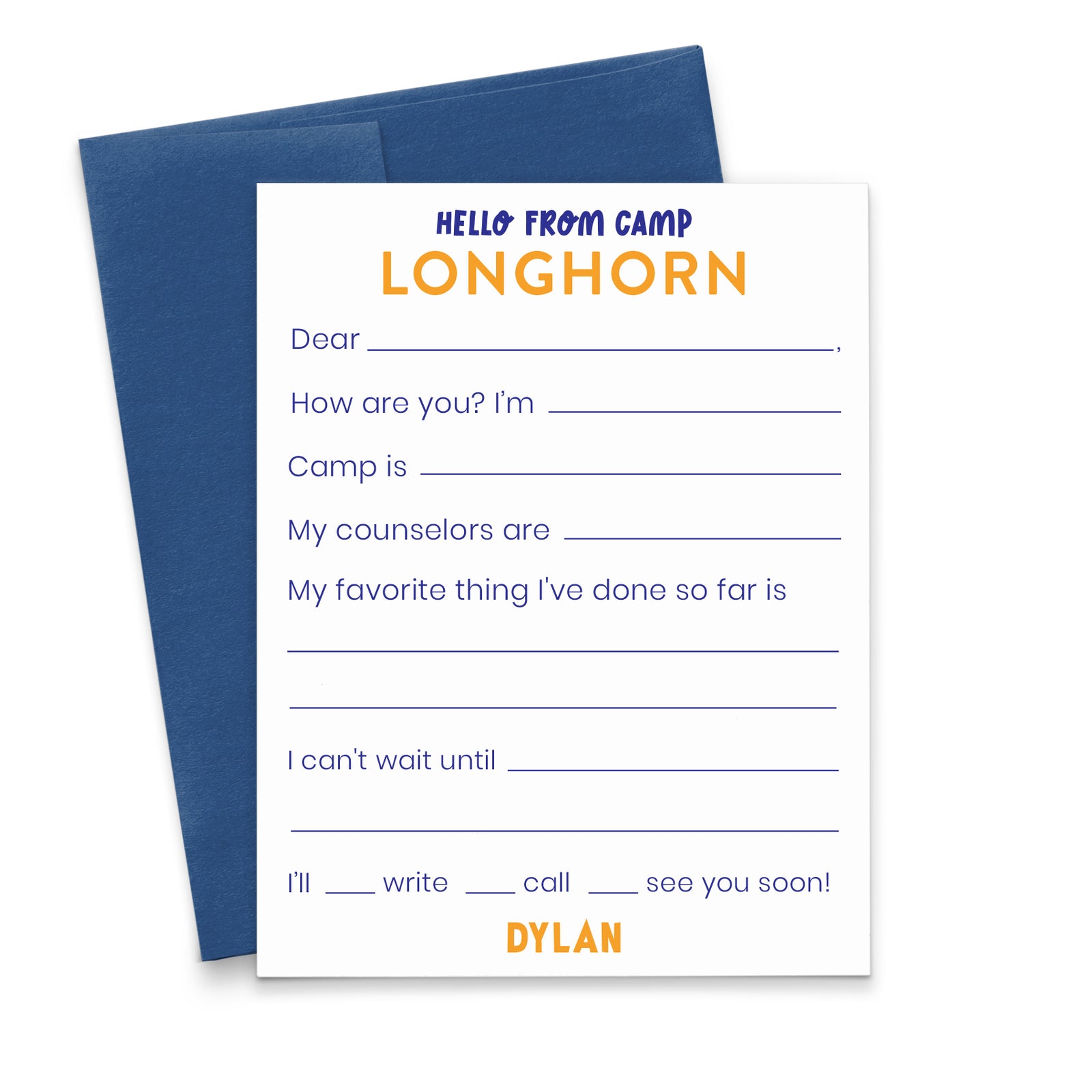 Fill In The Blank Hello From Camp Stationery For Boys