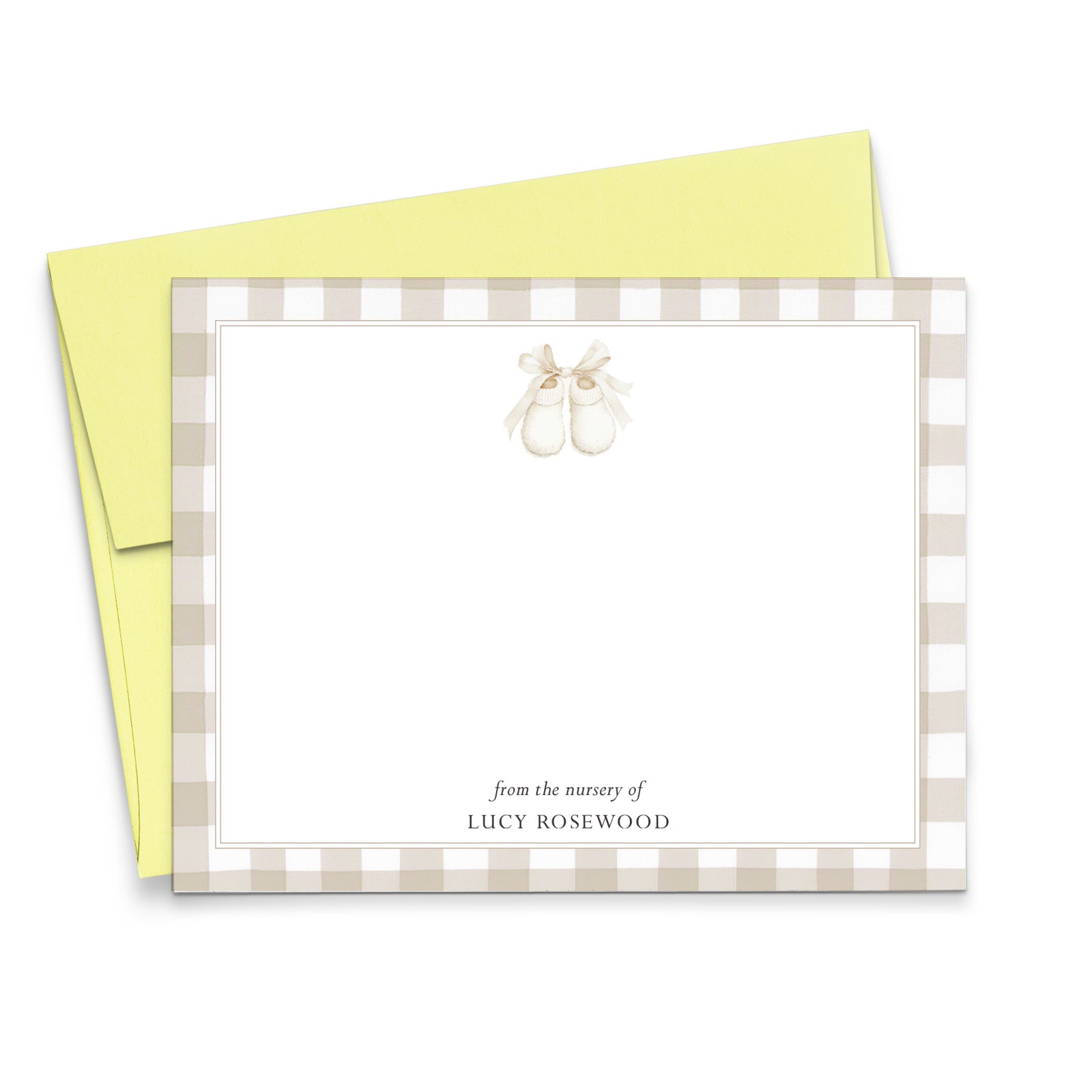 Gingham Baby Shoes Personalized Stationery