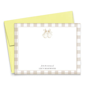 Gingham Baby Shoes Personalized Stationery