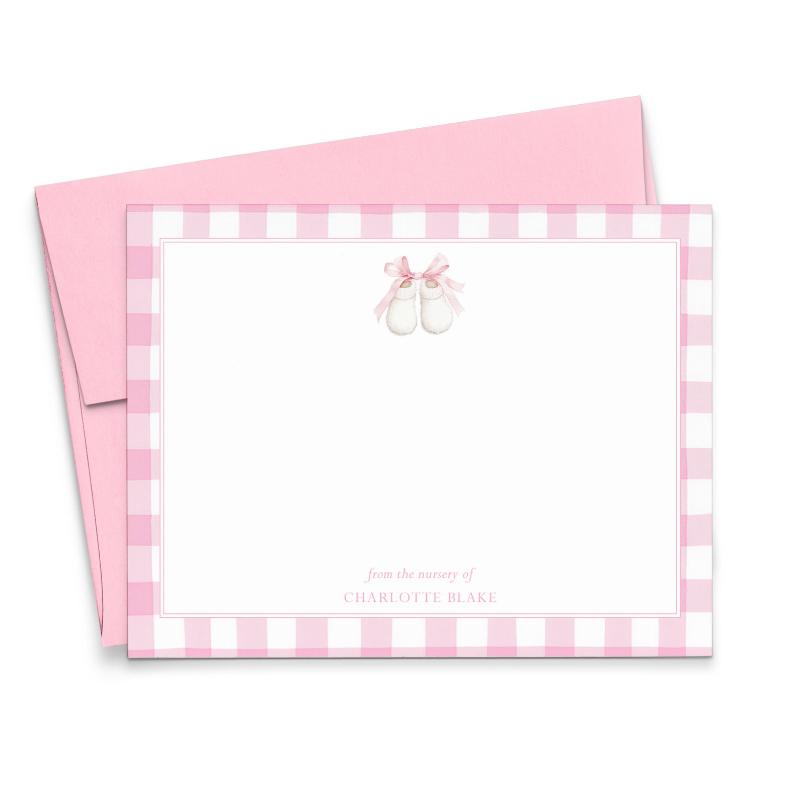Pink Gingham Baby Shoes Stationery