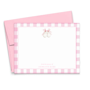Pink Gingham Baby Shoes Stationery