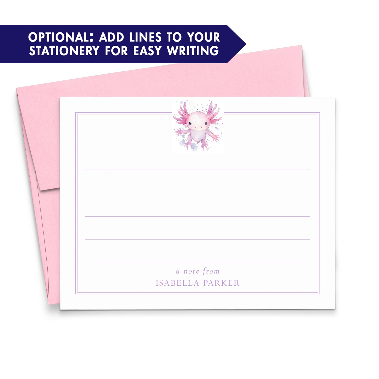 Axolotl Personalized Note Cards For Kids