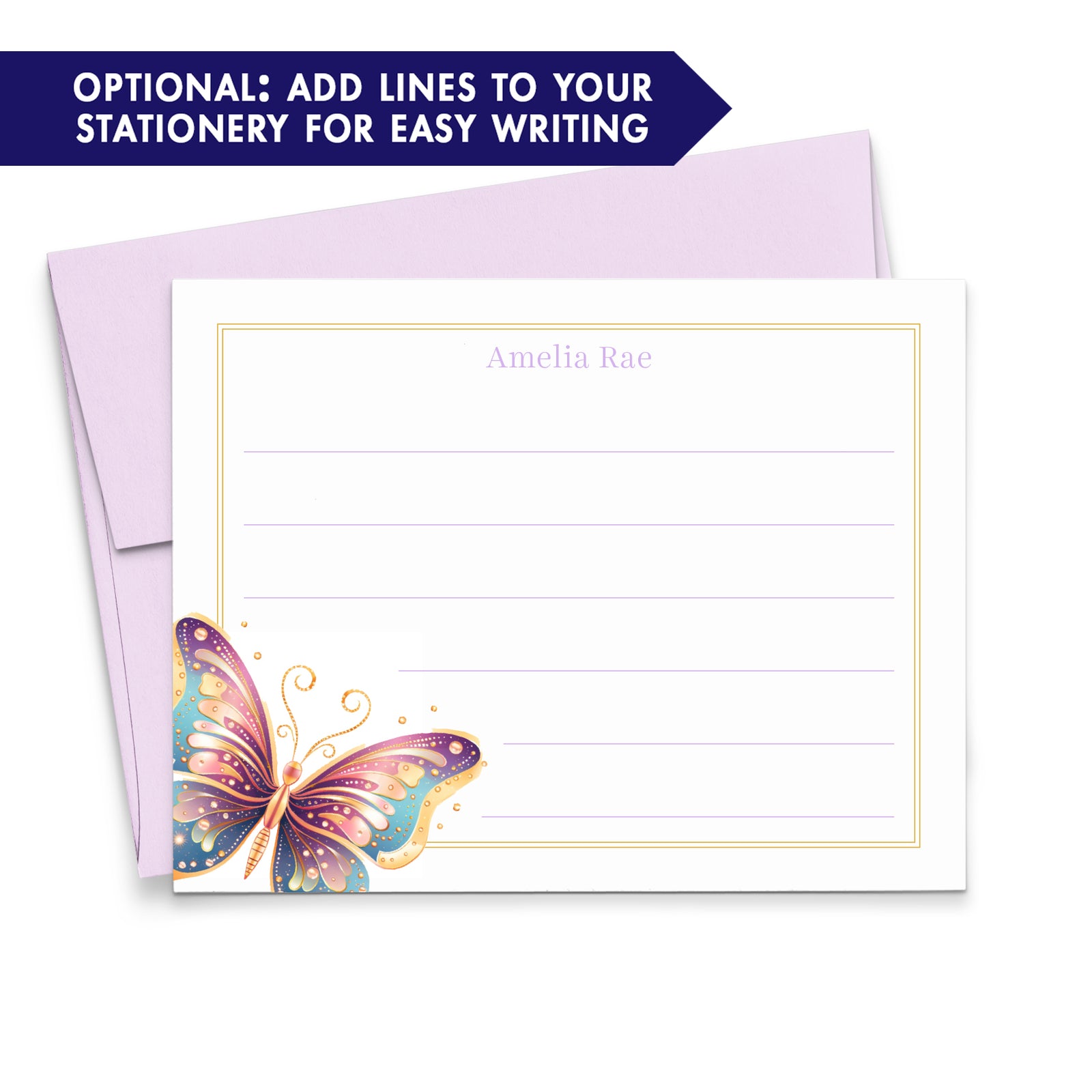 Butterfly Personalized Stationery For Girls