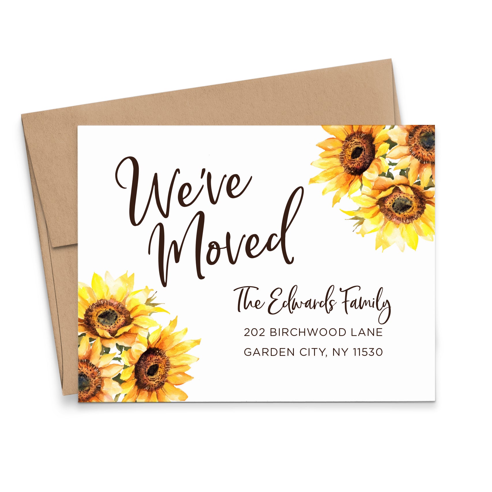 Watercolor We Have Moved Announcement Cards With Sunflowers